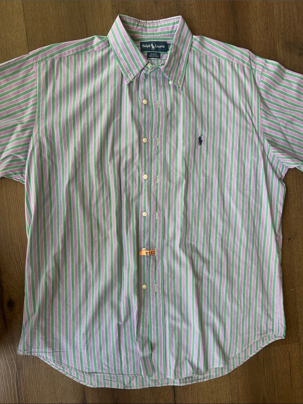 Ralph Lauren Pink & Green Striped Button-Down Shirt !! Large